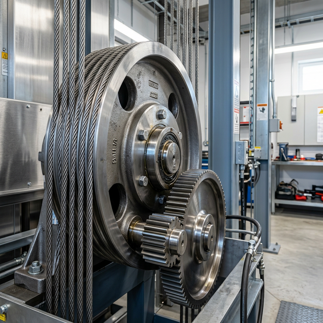Close-up of Steel Elevator Gears