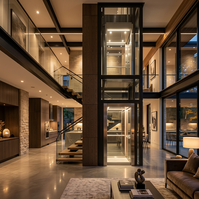 Luxurious Modern Home Open Glass Elevator